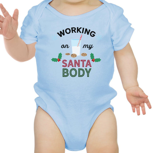 Working On My Santa Body Baby Sky Blue Bodysuit