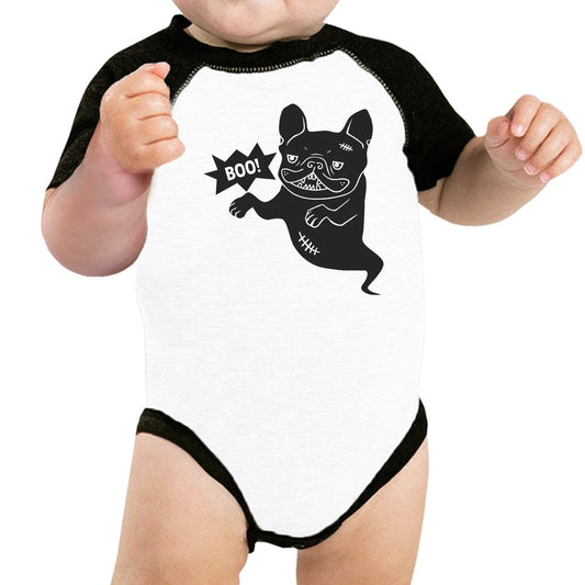 Boo French Bulldog Ghost Baby Black And White BaseBall Shirt