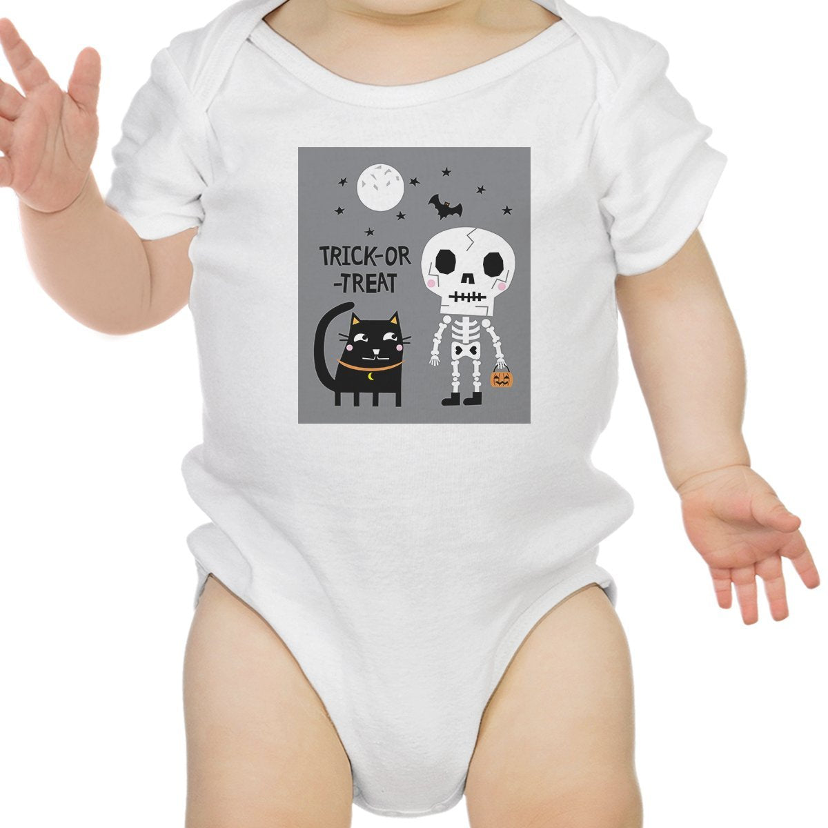 Trick-Or-Treat Skeleton Black Cat Baby White Bodysuit