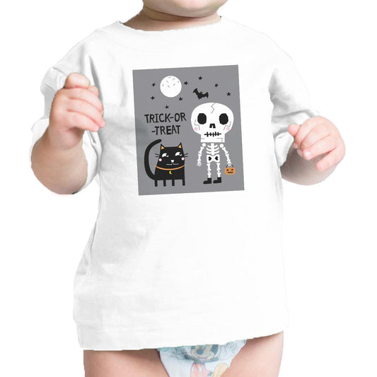 Trick-Or-Treat Skeleton Black Cat Baby White Shirt