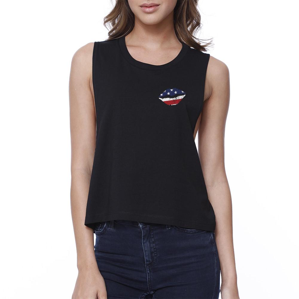 American Flag Lip Red White and Blue 4th of July Cute Crop Top