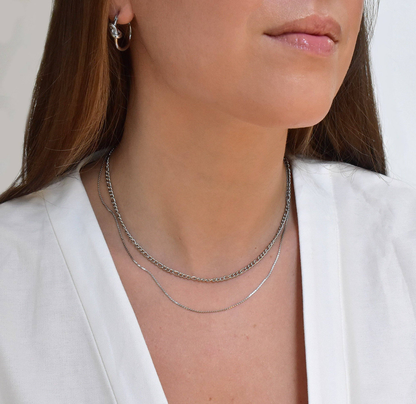 BOBBI SILVER FIGARO CHAIN NECKLACE