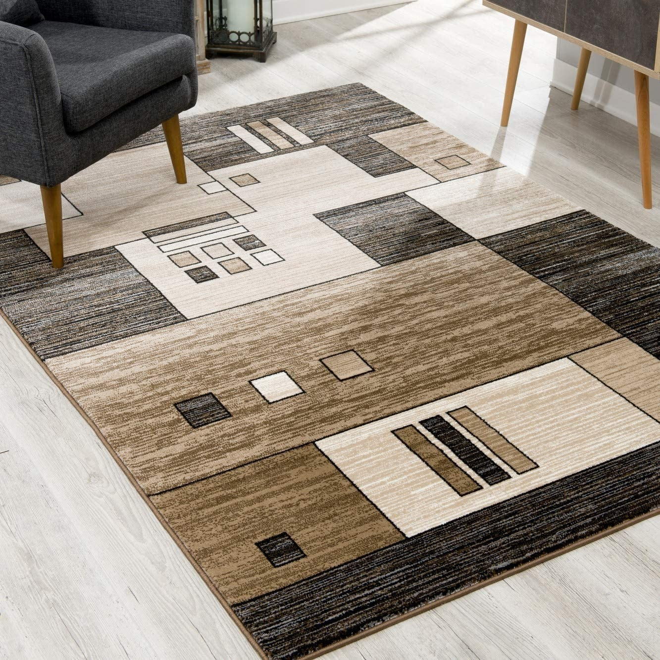 15' Beige Abstract Power Loom Runner Rug