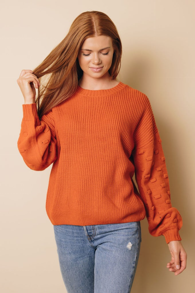 Bubble Sleeve Cropped Knit Sweater