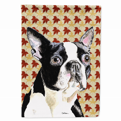 Fall Leaves with Dog Portrait Flag Garden Size