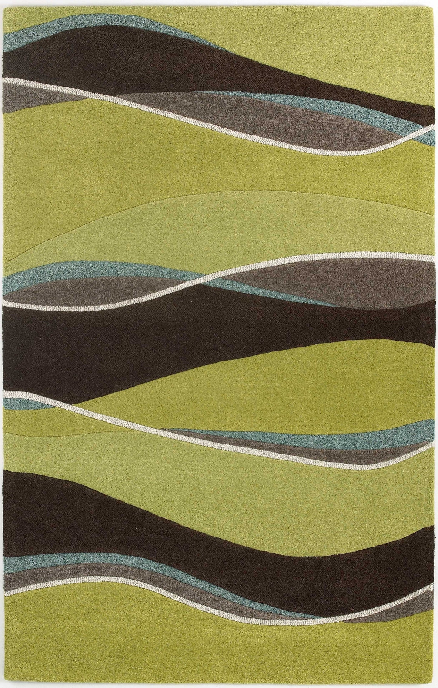 8'X11' Lime Mocha Hand Tufted Abstract Waves Indoor Area Rug