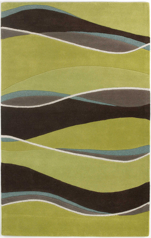 8'X11' Lime Mocha Hand Tufted Abstract Waves Indoor Area Rug