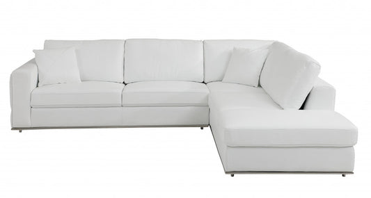 White Italian Leather Modular L Shaped Two Piece Corner Sectional