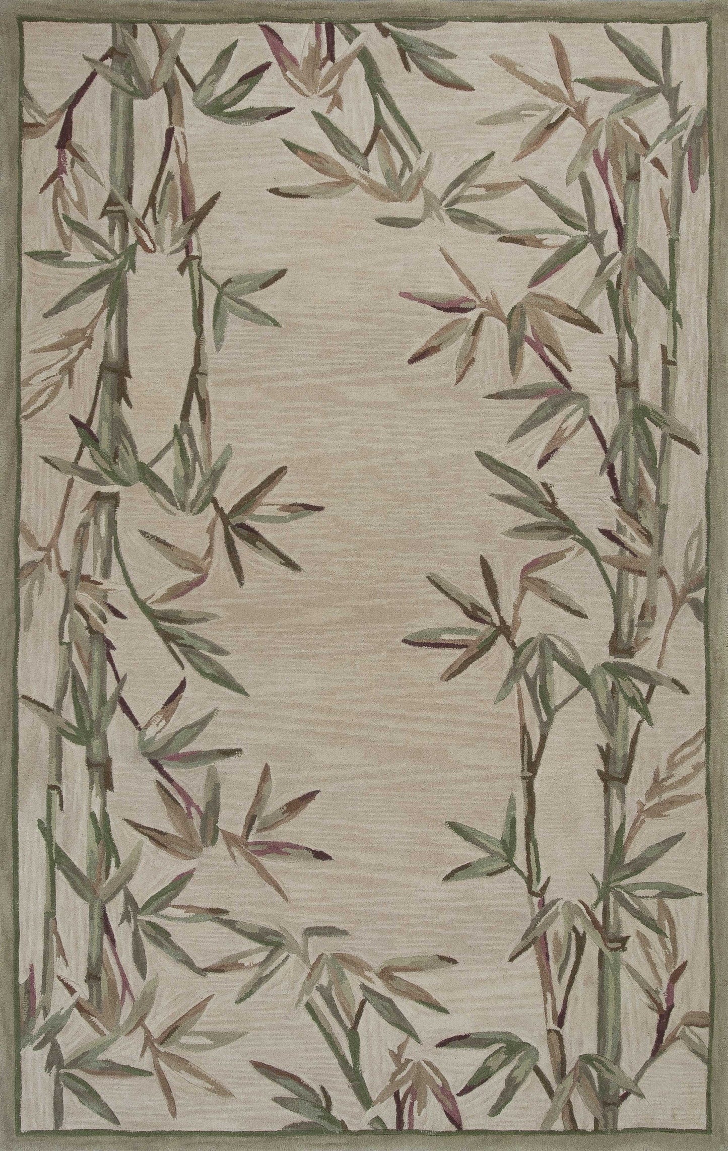 9'X12' Ivory Hand Tufted Bordered Bamboo Indoor Area Rug