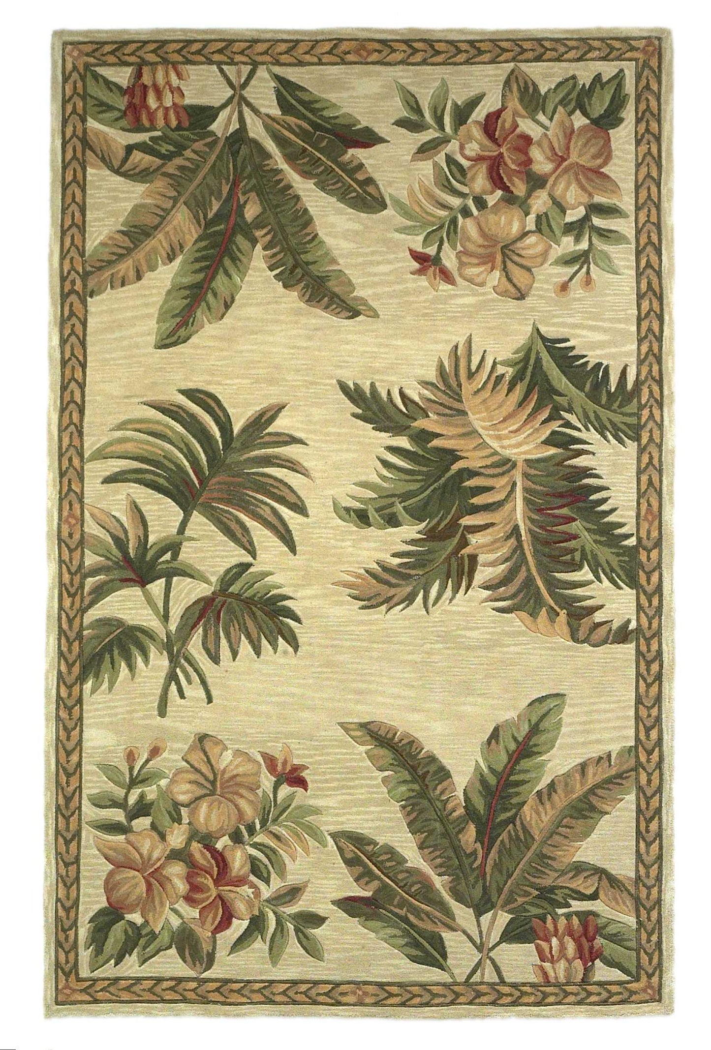 8' X 10' Ivory Wool Tropical Botanical Hand Tufted Area Rug