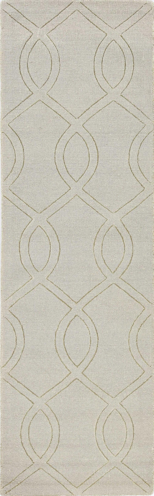 8' Ivory Wool Quatrefoil Hand Tufted Runner Rug