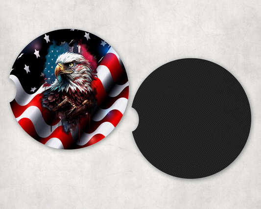 American Flag Eagle Neoprene Car Coaster Set