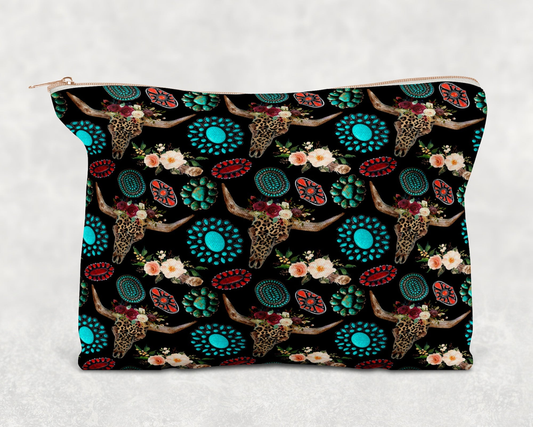 Bull Skulls Printed Canvas Zipper Bag