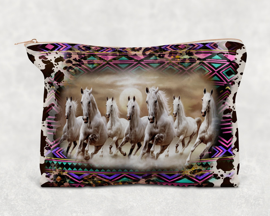 Aztec Horses  Printed Canvas Zipper Bag