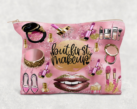 But First Makeup Printed Canvas Zipper Bag