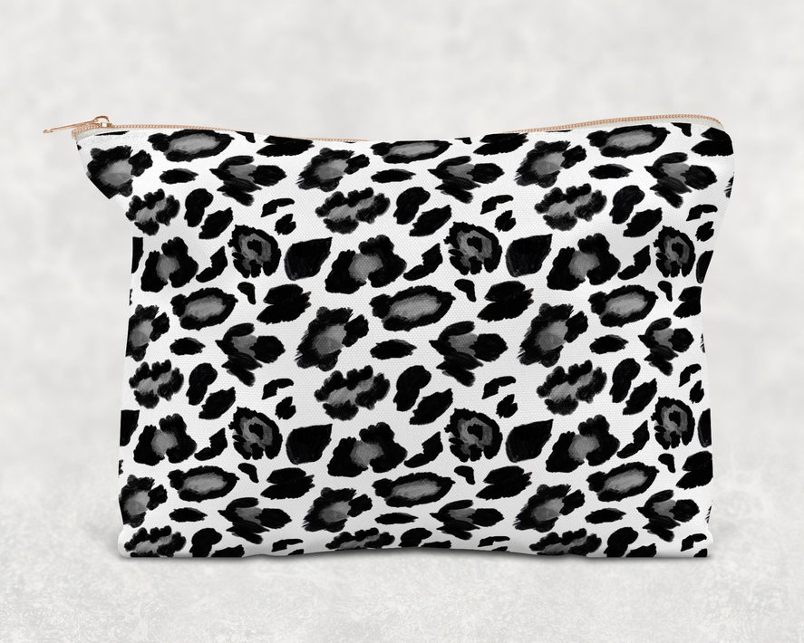 Black and White Leopard Print  Printed Canvas Zipper Bag