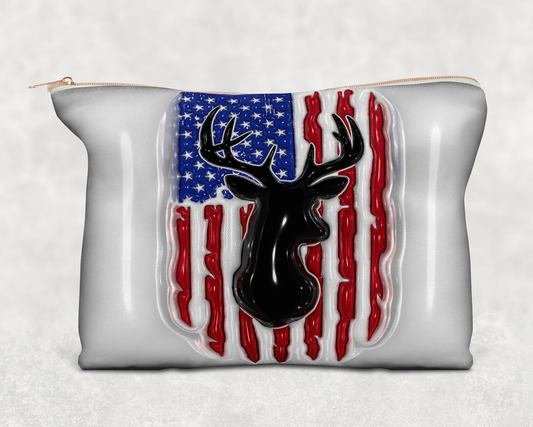 American Flag Deer  Printed Canvas Zipper Bag