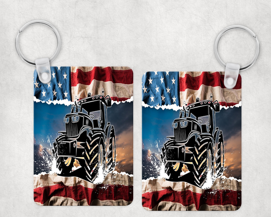 American Flag Tractor |Keychain