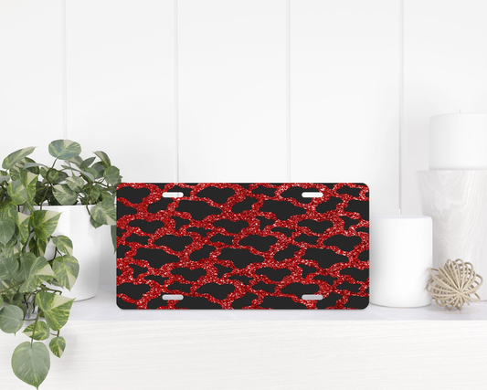 Red faux glitter Cow Print|License Plate