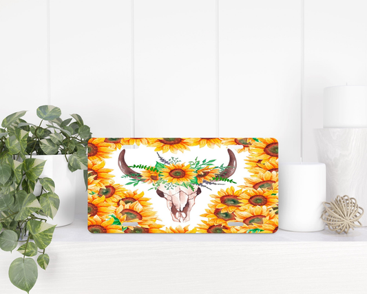 Sunflower bull Skull|License Plate