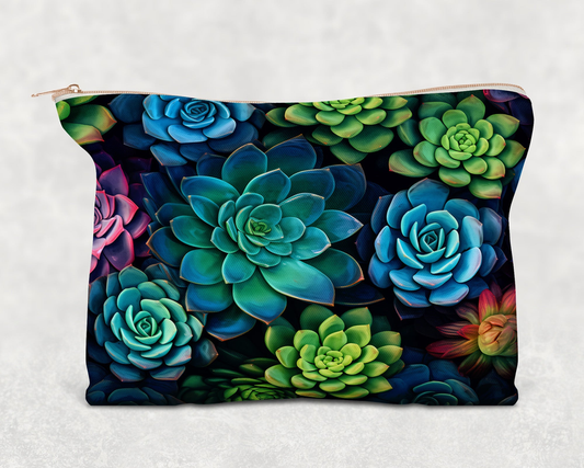 Succulents Printed Canvas Zipper Bag