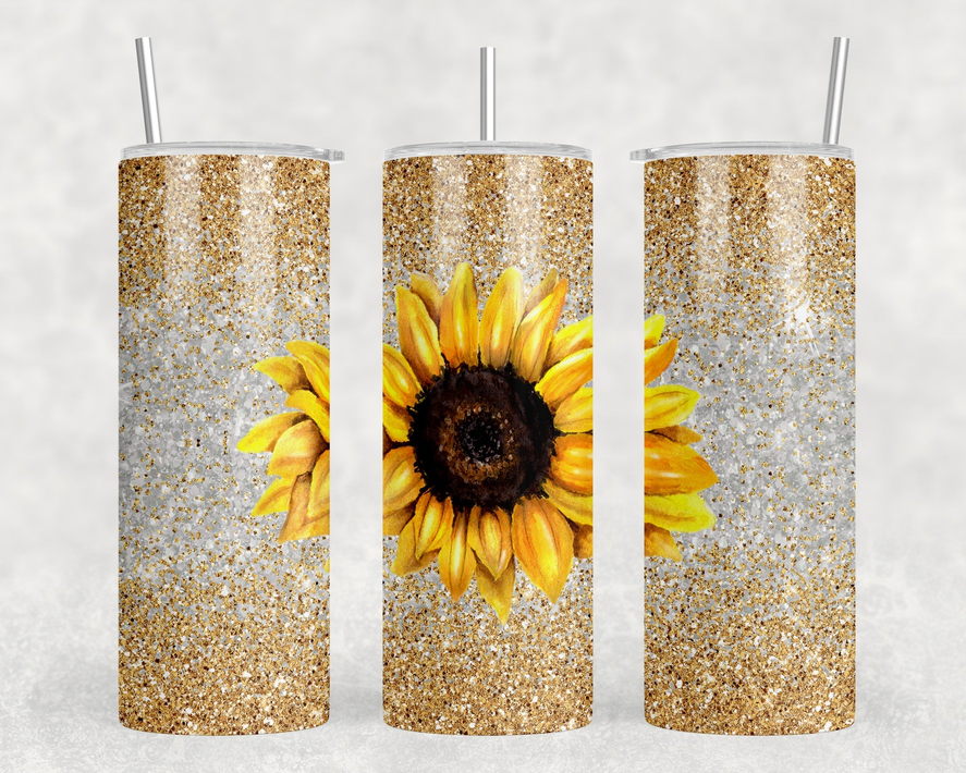 Sunflower|Skinny Tumbler|Optional Bluetooth Speaker| Speaker Color Varies