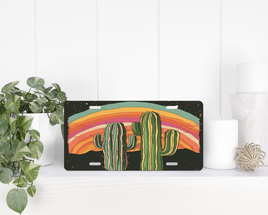 Retro Cactus License Plate