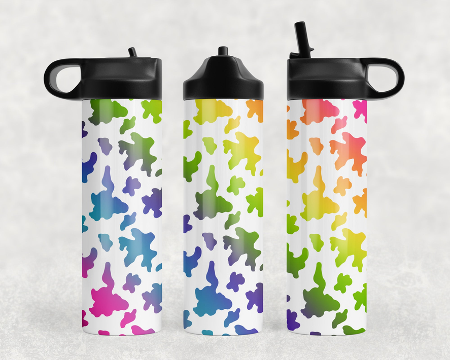 Rainbow Cow Print Steel Water Bottle