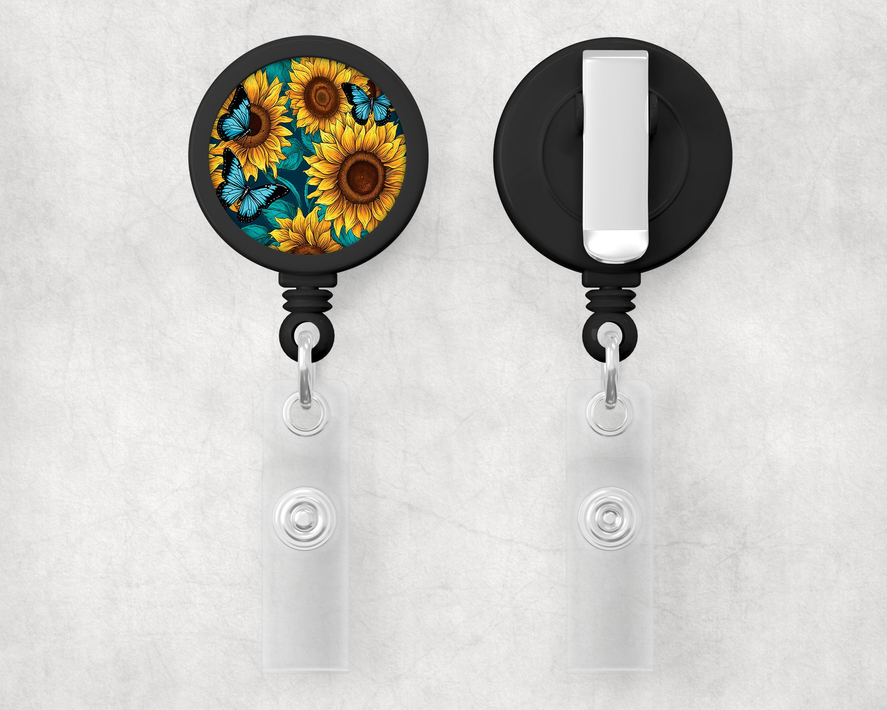 Sunflower Butterflies 1" Retractable Badge Reel