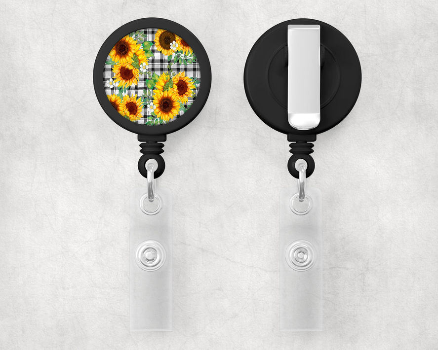 Sunflower Plaid 1 Inch Retractable Badge Reel