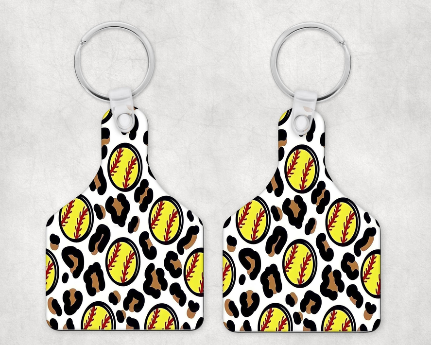 Softball Leopard Print|Eartag Keychain