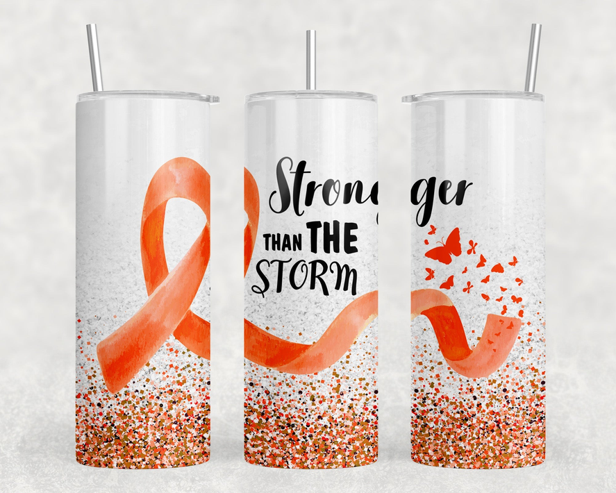 Stronger Than The Storm Orange Ribbon|Skinny Tumbler|Optional Bluetooth Speaker| Speaker Color Varies