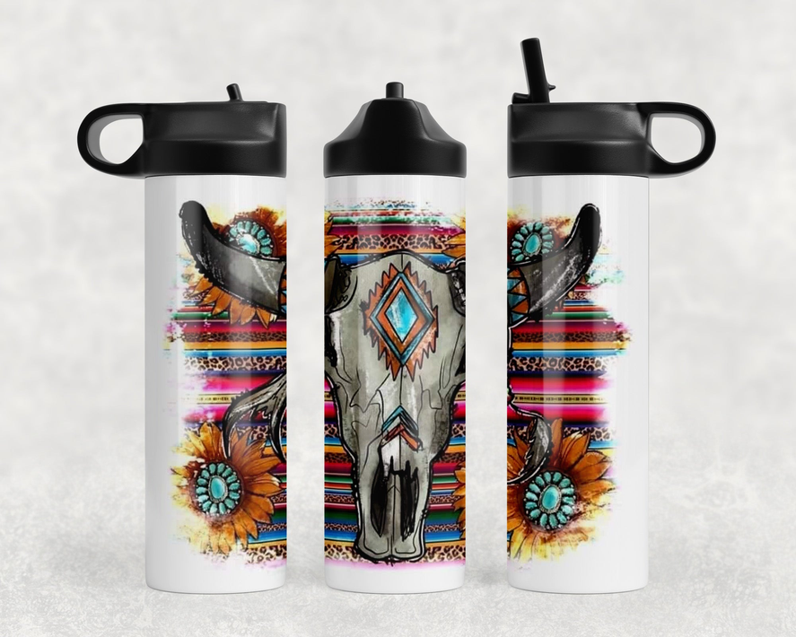 Serape Bull Skull Steel Water Bottle