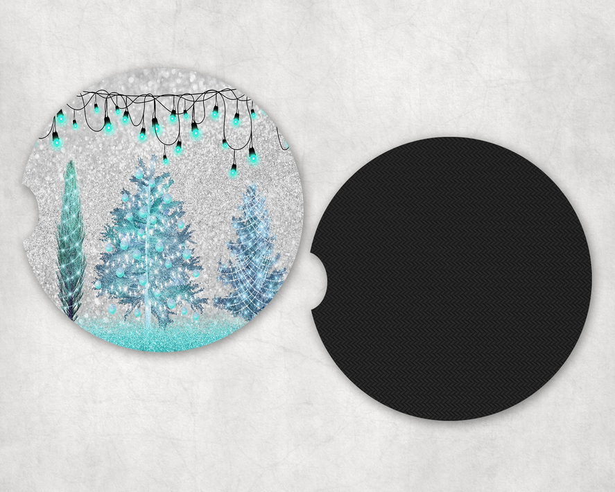 Turquoise Christmas Trees|Car Coaster Set