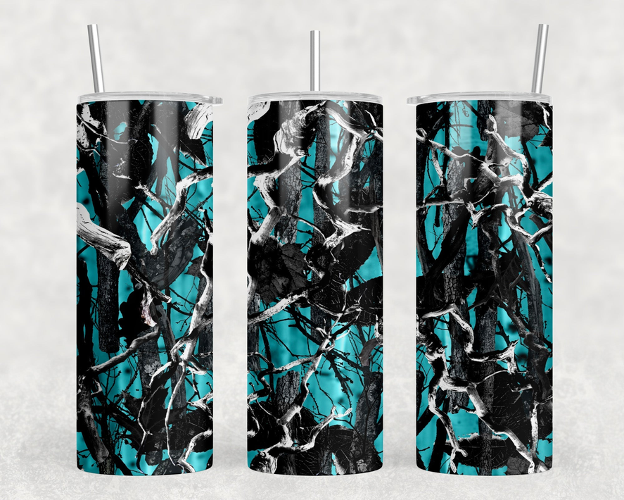 Teal Camo|Skinny Tumbler|Optional Bluetooth Speaker| Speaker Color Varies