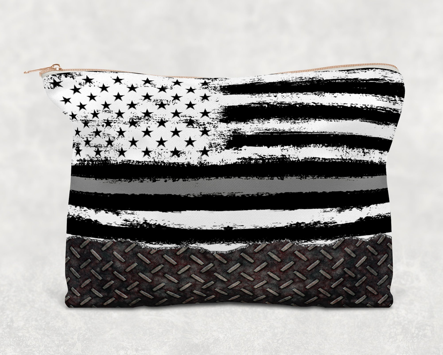 Thin Silver Line  Printed Canvas Zipper Bag