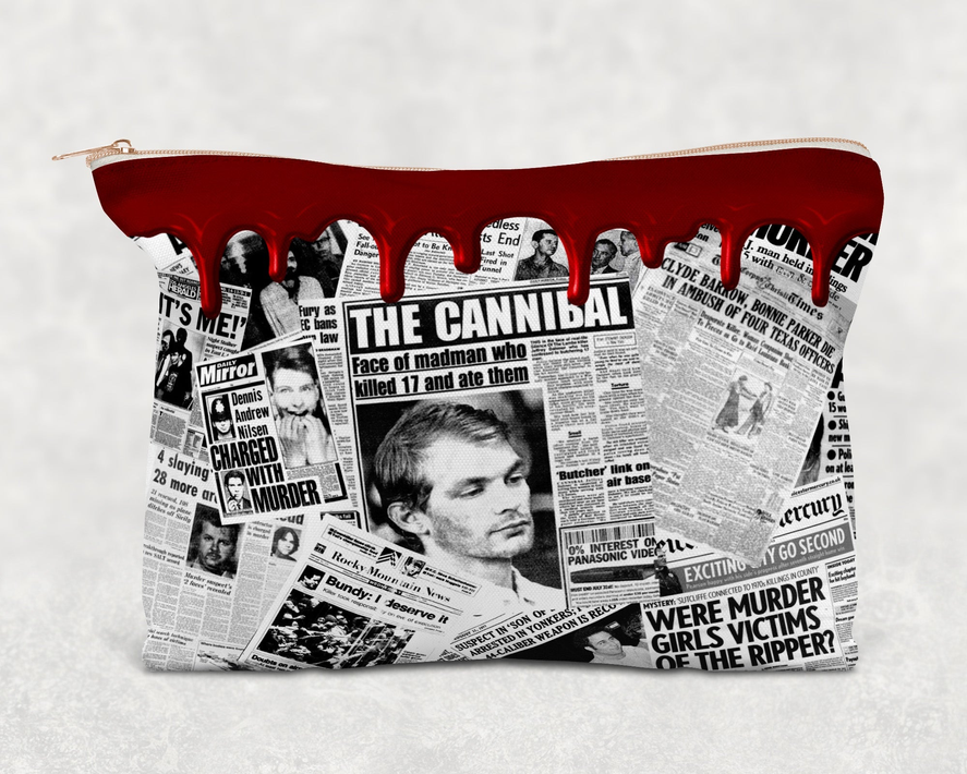 True Crime Newspaper Printed Canvas Zipper Bag