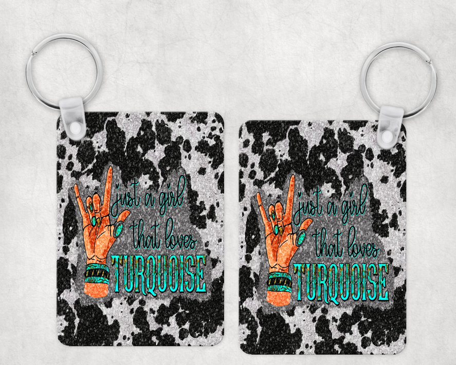 Turquoise faux cowhide Keychain