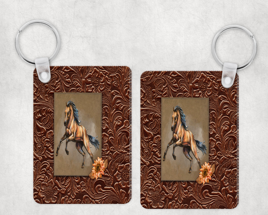 Tooled faux leather horse Keychain