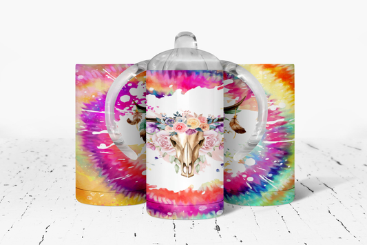 Tie Dye Bull Skull Insulated Kids Dual Lid Sippy Cup Tumbler