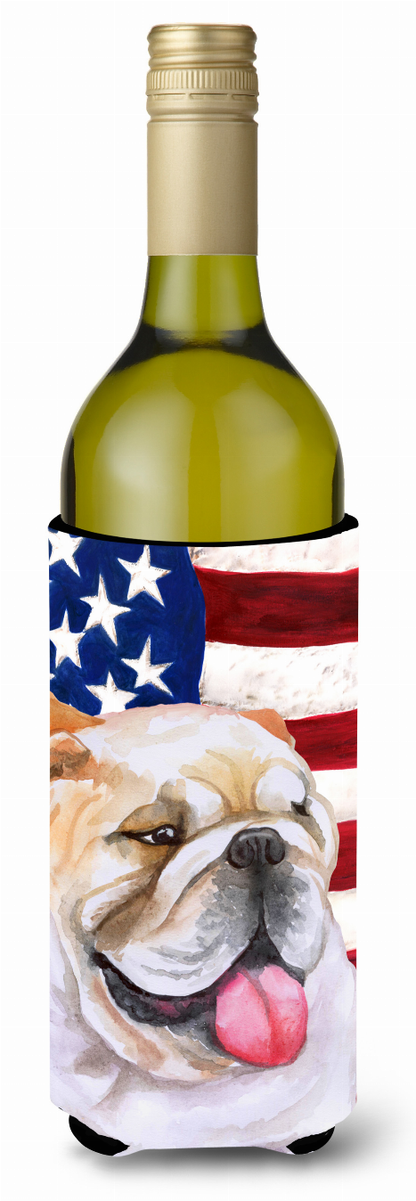 USA Patriotic American Flag Design with Dog Wine Bottle Hugger