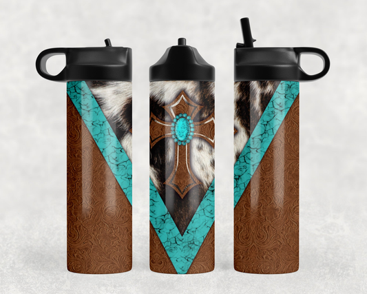 faux cowhide faux leather Western Cross Steel Water Bottle