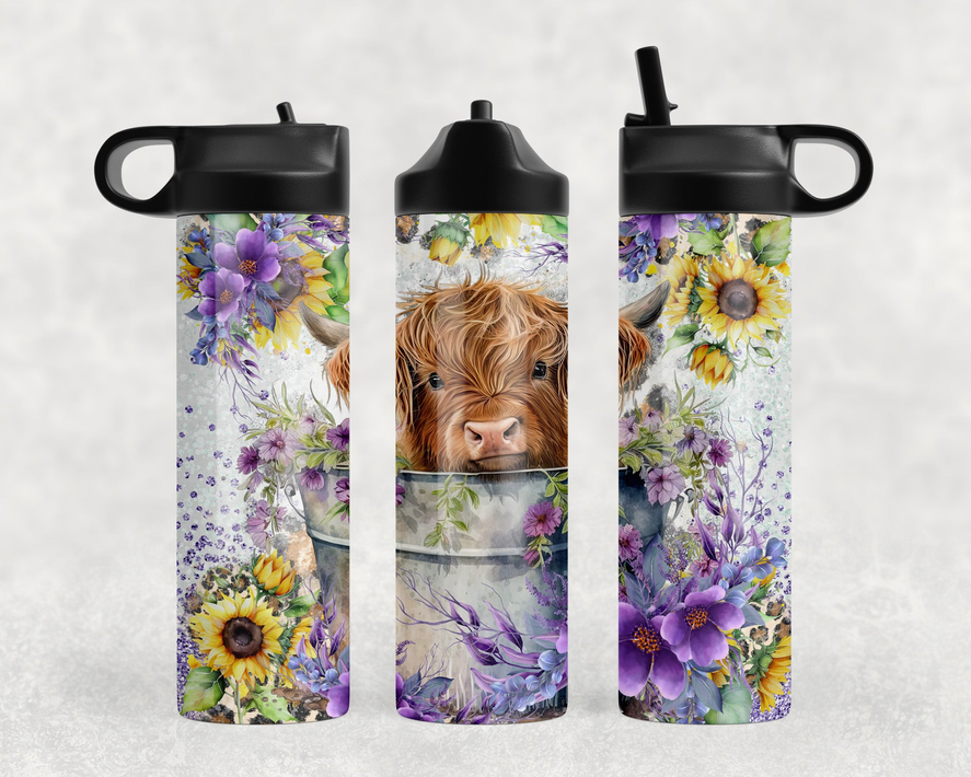 Highland Cow Bucket Steel Water Bottle