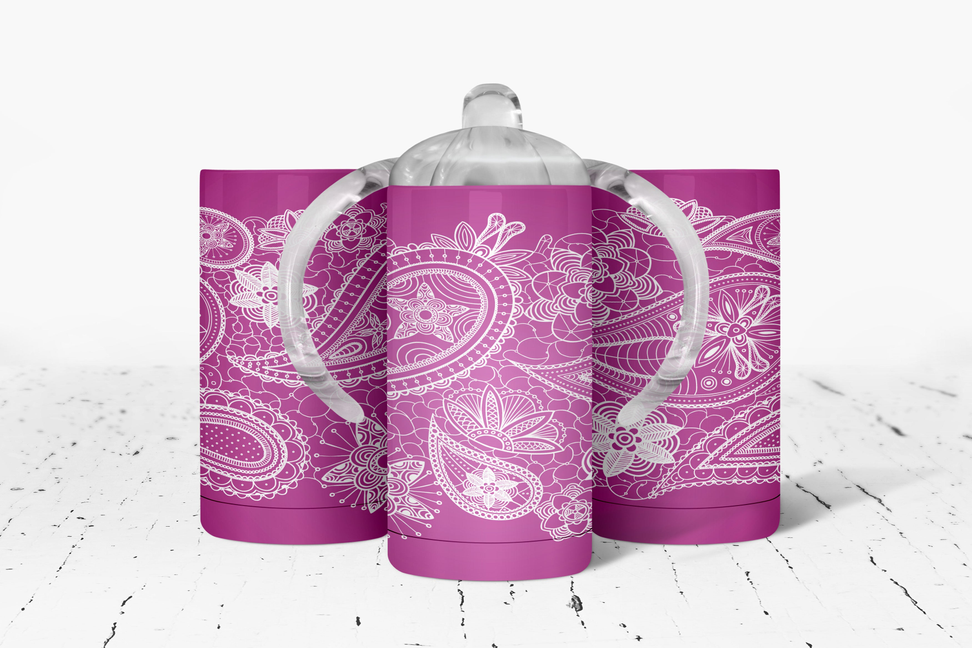 Pink Paisley  Insulated Kids Dual Lid Sippy Cup Tumbler