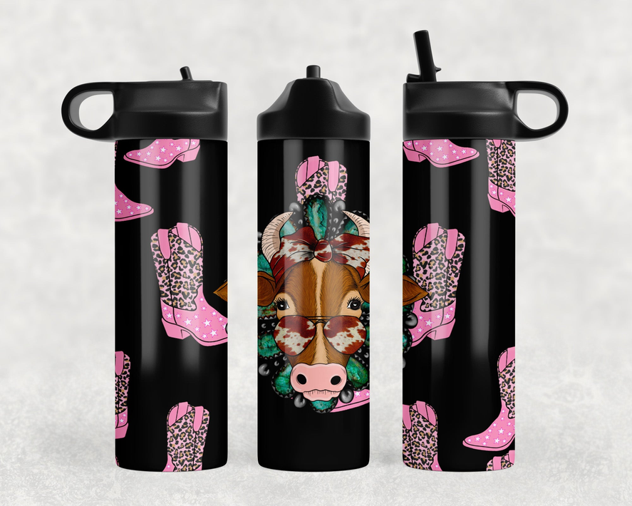 Cowboy Boots Cow Steel Water Bottle