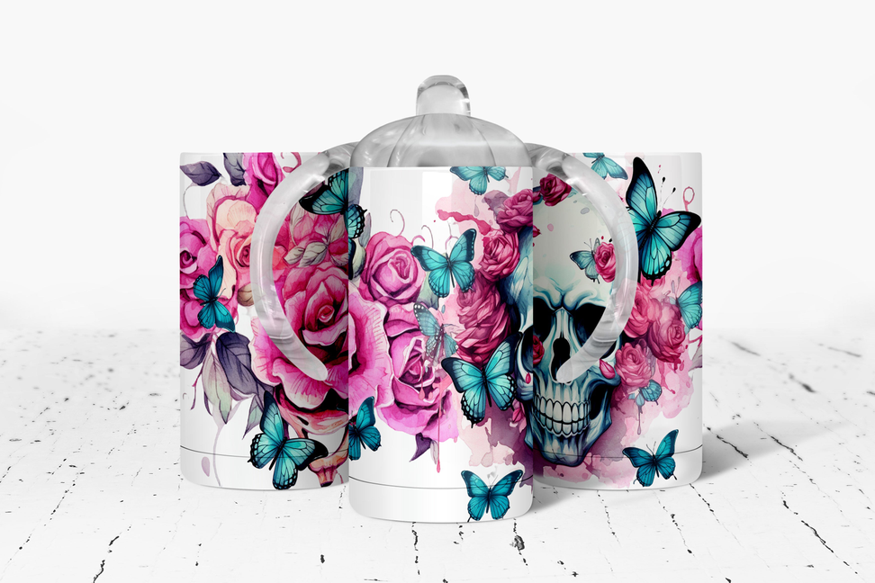 Floral Skull Insulated Kids Dual Lid Sippy Cup Tumbler