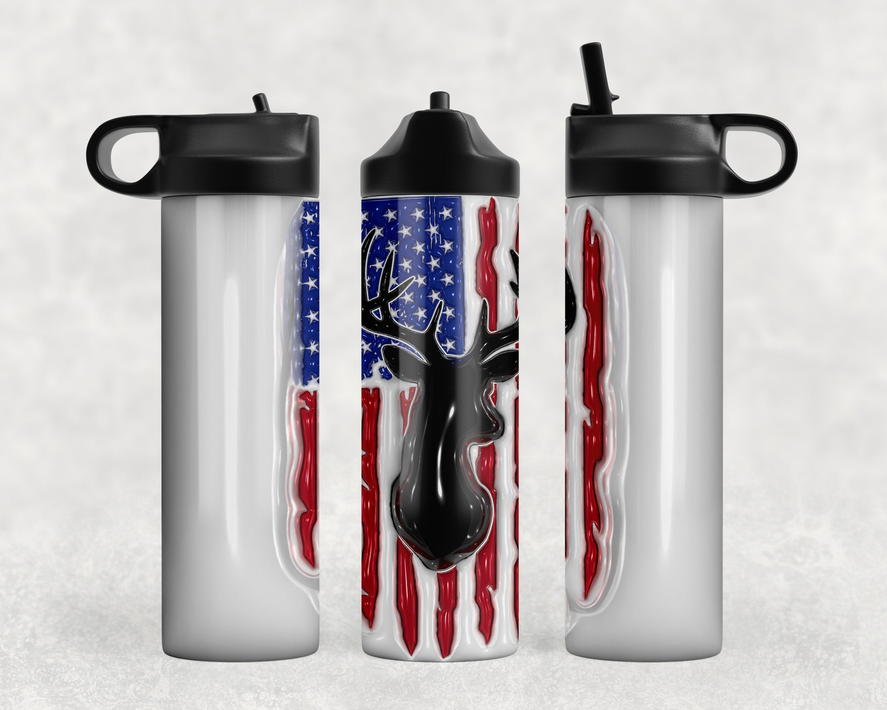 American Flag Deer Steel Water Bottle