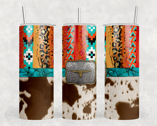 Aztec faux cowhide Buckle|Skinny Tumbler|Optional Bluetooth Speaker| Speaker Color Varies