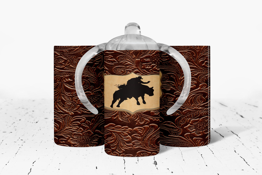 faux leather Bull Rider Insulated Kids Dual Lid Sippy Cup Tumbler