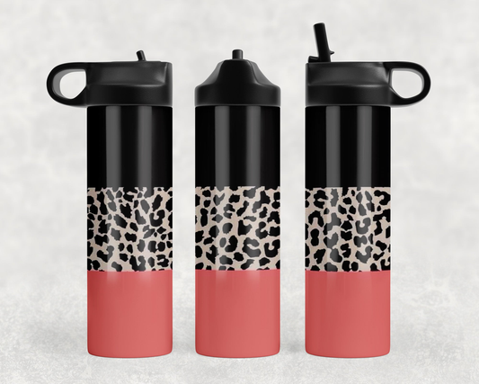 Leopard Print Color Block Steel Water Bottle